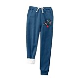 Damen-Jogginghose, Thermohose, Winter, warm, Arbeit, lässig, Fleece, bedruckt, Weihnachten, Damen, gefüttert, Damenhose, elastischer Bund, Sporthose, Blau, Large