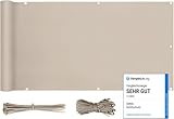 Sekey Balkon Sichtschutz Balkonabdeckung Balkonverkleidung blickdichte Wind- und UV-Schutz, 100% Privatsphäre, mit Ösen, Nylon Kabelbinder und Kordel, 90 x600cm Taupe