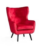 mymai Sessel Relaxsessel Lehnstühle Polstersessel Einzelsofa mit Holzbein Ohrensessel für Wohnzimmer Schlafzimmer Büro Vanity, Samtstoff, Rot