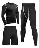 Niksa Sportbekleidung Herren Fitness Bekleidung Trainingsanzug 3pcs Set Fit elastische Sportwear Fitness Kompressionsshirt Langarmshirt Sporthose Leggings (Größe L Bust =94, Long Sleeve(163515)*D)