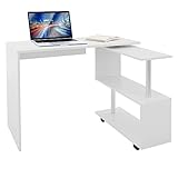 ML-Design Eckschreibtisch drehbar, Schreibtisch L-Form, Winkelkombination Winkelschreibtisch Arbeitstisch Bürotisch Computertisch PC Tisch, mit 4 Rädern, Weiß glänzend, 150x88x75 cm, für Heim und Büro
