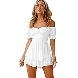 Damen Freizeitkleider Kleid-Overall Playsuit Sommerkleid High Waist Sexy Rüschen Minikleid Club Kleid Off-Shoulder-Kleid mit Tiefem V-Ausschnitt Partykleid für Damen