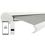 empasa elektrische Vollkassettenmarkise Profi Plus mit WiFi-Motor Smart Home kompatibel Terrassenüberdachung Markise Kassettenmarkise, weiße Kassette, Größe:3 x 2.5 m, Farbe:hellgrau