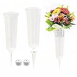2PCS Grabvase Mit Erdspieß, 25CM Kunststoff Friedhofsvase Dauerhaft, Steckvasen Für Gräber, Vase Friedhof Grabvasen Friedhof Gräber, Höfe, Gartendekorationen (Weiß)