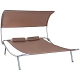 Outsunny Sonnenliege für 2 Personen, modernes Design, verstellbares Dach mit 2 Rollen, 2 Kissen, Epoxidstahl, Polyester, Dunkelbraun