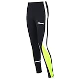 Airtracks Damen Thermo Laufhose Lang - Winter Funktions Running Tight - Warm - Atmungsaktiv - Reflektoren - schwarz - neon - M - Damen