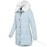 HOLLYWEED Damen Winterjacke Parka Winterjacke Steppmantel lang, blau, 42