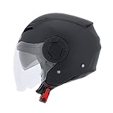 MTR Demi-Jet 5 Evo Jethelm mit Visier und Sonnenblende, ECE Zertifiziert, Herren & Damen, M, Leichter Motorradhelm mit Visier, Jethelm mit Sonnenblende in Matt Schwarz