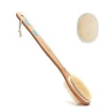 Ithyes Duschbürste mit weichen und steifen Borsten,Körperbürste,Trockenbürste,Rückenwäscher Badebürste Holz Langgriff Naturborsten Peeling Massage,Doppelseitiger Bürstenkopf,nasses/trockenes,Luffa