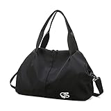 Vllcsla Sporttasche Reisetasche Damen Klein 45x27x20 cm, Kleine Reisetasche Rosa Schwarz mit Nassfach, Kleine Reisetasche Damen Weekender, Sporttasche Damen Fitnessstudio Klein (Schwarz)