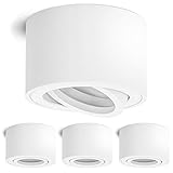 linovum 4 Stück SMOL Downlight extra flach schwenkbar in matt weiß & rund - Aufputzleuchte Ø 80 mm für LED Module