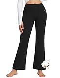 BALEAF Damen Flare Yogahose Leggings warm Fitness Hose Jogginghose Baumwolle Bauchkontrolle Schlaghose Arbeit Sporthose mit Taschen Schwarz L