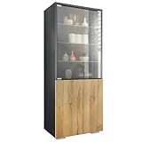 Vitrine Granada, Made in Germany, Vitrinenschrank mit Glastür und Glaseinsatz, Anthrazit matt/Eiche Natur (50 x 122,5 x 34,5 cm)