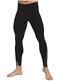 TiaoBug Herren Lange Unterhose mit Steg Pailletten Streifen Strumpfhose Sport Pantyhose Running Athletic Tights Tanzhose Gymnastik Turn Eiskunstlauf Compressions Pants Schwarz M
