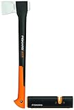 Fiskars Spaltaxt, Inklusive Klingen- und Transportschutz,: 60 cm, Antihaftbeschichtet, 1,53 kg & Axt- und Messerschärfer, Keramik- Schleifkopf/Gehäuse aus glasfaserverstärktem Kunststoff