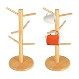 DYHNQE 2 Stück Hölzerne Tassenständer, 34x18cm Kaffeetassenständer Dickerer Boden Brezelständer Stehend Kaffeebecher mit 6 Haken Baumbecherhalter für Partys Zuhause Küchenschrank Küche