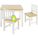 Bomi Kindersitzgruppe Holz Amy | Kindertisch mit 2 Stühlen | Tisch & Stühle Kinderzimmer Set | Spieltisch ab 1 Jahr | Kindertisch für drinnen | Maltisch & Basteltisch Kinder | Kindermöbel Weiß Natur