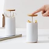 FemKey Wattestäbchen Behälter, Wattestäbchen Aufbewahrung Spender mit Drücken Sie Selbstsperren, Make-up Organizer Set Aufbewahrungsbox mit Deckel für Toilette, Schminktisch, Schlafzimmer, Büro