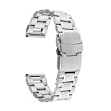 Edelstahl Uhrenarmband 18mm 20mm 22mm 24mm Herren Universal Metallband Ersatz Band Uhrenzubehör Faltbare Schnallenriemen(Silber,22mm)