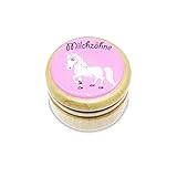 GICO Milchzahndose, Zahndose Milchzähne Bilderdose aus Holz mit Drehverschluss in diversen Motiven für Jungen und Mädchen mit Drehverschluss 44 mm (Einhorn) -Made in EU-7011