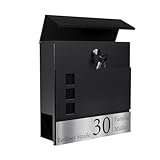 Bl4ckPrint Personalisierter Briefkasten mit Zeitungsfach Anthrazit Inkl. 4 Schlüssel - Postkasten personalisiert mit Familienname Straße und Hausnummer - hochwertiger Wandbriefkasten personalisiert