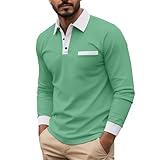 Generisch Poloshirt Herren Langarm Sportshirt Casual Langarmshirt Mode Pullover Einfarbig Basic Shirt Männer Longsleeve Tshirt Bequeme Sport Shirt Longshirt Oberteile Henleyshirt Grün L