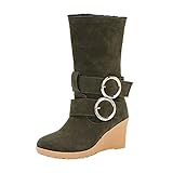 NJGRAE Damen Schnürstiefeletten Reitstiefel Mittleres Rohr Absatz Boots Mode Retro Damen Vintage Lace Up Round Toe Warmhalten Mittlere Cowboystiefel Für Damenschuhe (ac4-Green, 41)