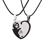 CMBSSTFC Trend Halskette Anhänger Kette Männer Frauen Schmuck Juwelier Haustier Kitty Love Heart Anhänger Puzzle Matching Halskette Kette für Paarliebhaber Valentine Presents