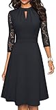 HOMEYEE Damen Elegant Hollow Out Spitzenärmel Swing Retro Party Cocktailkleid A234 (L, Schwarz)