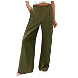 Frauen Mode Elastische Taille Breite Bein Hosen Für Elastische Taille Lose Bequeme Casual Hosen Taschen Hosen Rennrad Hose Kurz Damen (Army Green, S)