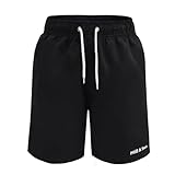 Hill & Sea Badehose Jungen Schnelltrocknend Boardshorts Atmungsaktiv Wasserabweisend Badeshorts mit Mesh-Futter Taschen und Verstellbarem Tunnelzug Schwarz 164