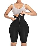FeelinGirl Miederpants Bauchweg mit Taschen Shapewear-Shorts für Damen Knielänge Kolbenheber Hohe Taille Yoga Legging Oberschenkel Schlanker Shaper-Hose Schwarz M