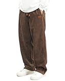 HMIYA Cord Hose Herren Chinohose Regular Weites Bein Hosen Mode Freizeithose Baumwolle Elastische Taillemit Taschen,Dunkelbraun,2XL