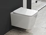 Aqua Bagno, Spülrandloses Hänge-WC Delta 2.0, WC Sitz mit Softclose, 53cm lang, weiß