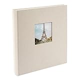 goldbuch 27723 Fotoalbum mit Bildausschnitt, Bella Vista, Erinnerungsalbum 30 x 31 cm, Foto Album 60 weiße Seiten mit Pergamin-Trennblättern, Fotobuch aus Leinen, Sandgrau