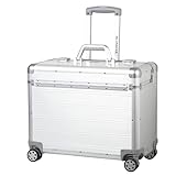 ALUMAXX 45168 Pilotenkoffer Pandora, Trolley Aluminium, Piloten Rollkoffer Alu, Businesstrolley, Aktenkoffer, Alutrolley Höhe 103 cm, Silber Matt, Aluminiumtrolley mit 4X 360° Rollen, 47 x 36 x 25 cm