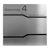 Grafner Premium Briefkasten personalisiert, Edelstahl mit Zeitungsfach und 2 Schlüssel, moderner Postkasten mit Name Straße Hausnummer, Silber Wandbriefkasten graviert, RAL7016 anthrazitgrau