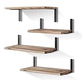 Zabatoco Wandregal Holz, Regalbrett 4er-Set, Regal Wand mit aufhängenden Metallhalterungen, Schweberegal Regale für Wohnzimmer, Küche, Arbeitszimmer - Hellbraun