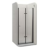 i-flair Duschtür Einzelfalttür MILA 84-87,5cm Höhe 195cm Nischentür in Klarglas mit NANO und schwarze Aluminiumprofile - DK822