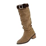 Damen 𝐒tiefeletten Schwarz Flach Women's Boots Breathable Fashion Round Head Chunky Heel Women's Shoes Schwarze Schnürboots Damen (Khaki, 39)