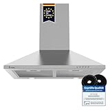 KKT KOLBE Dunstabzugshaube 60 cm Wandhaube | Edelstahl | Leise | Umluft Abluft | Pyramide | Druckknopf | Leistungsstark | LED-Beleuchtung | Abzugshaube inkl. Kohlefilter | PLUS 450