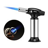 Küchenbrenner, Flambierbrenner, kulinarischer Kochbrenner mit Sicherheitsverschluss und verstellbarer Flamme(Silbrig)