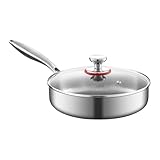 JIEBWCHA Pfannen und Pfannen zum Frittieren, zum Kochen von Steak – gleichmäßige Heizpfanne mit Deckel für Eier Pancake Küche Haus Camping