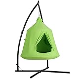 Clevich Hängehöhle mit Gestell,Hängesessel for Indoor & Outdoor,Camping Hängezelt,Hänge Spielzelt,Hängezelt int LED-Leuchten,Hängematte mit aufblasbarem Kissen,150kg Kapazität,Deckenschaukel (Grün)