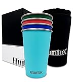 Huniox® 4 X 500 ML Edelstahl Tasse - Camping Tasse - Camping Gläser - Edelstahl Becher 500ml - Camper Tasse - Becher Bunt (PURA VIDA, 500 ML)