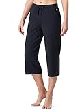 NAVISKIN 3/4 Damen Jogginghose leicht Culottehose atmungsaktiv Sporthose weich Trainingshose dehnbar Yogahose 2 Taschen Sommer Schwarz Größe M