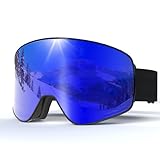 Skibrille Magnetisch OTG,Skibrille mit Wechselglas für Unisex UV-Schutz Anti-Nebel Vollständig Plattiertes REVO Verstellbarer Rutschfester Riemen,Snowboard Brille für Skifahren (08-REVO Blue/Black)