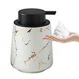 XUDREZ Seifenspender küche Schaumseifenspender, Keramik 380ml Nachfüllbarer Spülmittelspender, Soap Dispenser Seifenschaumspender Pumpflasche für Shampoo, Handseife，Duschgel (B-Marbling white)