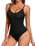 Tuopuda Shapewear Damen Bauchweg Bodysuit mit BH Body Sculpting V-Ausschnitt Formender Vielseitige Body Shper mit Verstellbarer Schultergurt(Schwarz,M)