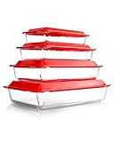 4er Set Auflaufformen aus Glas mit Deckel, 1+1.7+2.8+4.2L - Lasagneform für den Backofen (NICHT DER DECKEL), Rechteckig, Vorratsbehälter aus Glas mit Kunststoff-Deckel